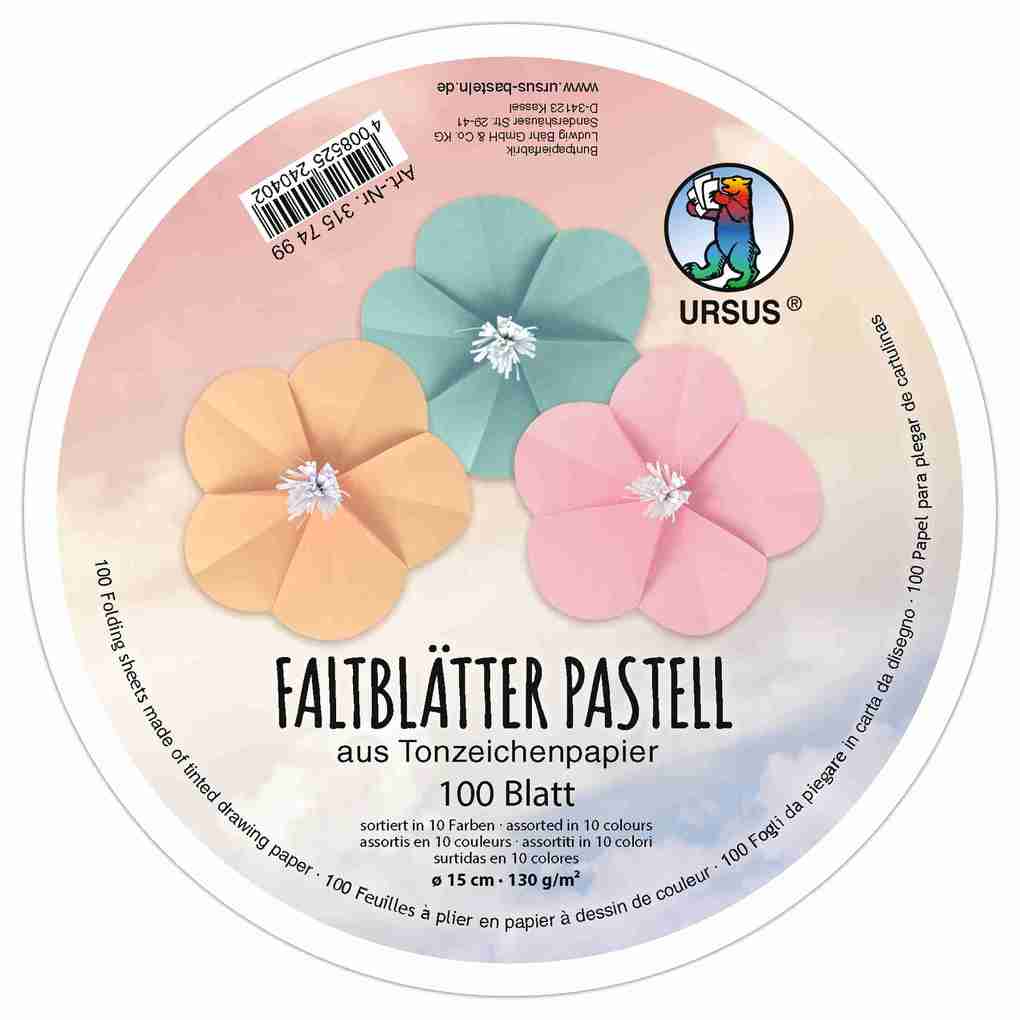URSUS Falten TonzeichenpapierFaltblätter Pastell 130 g/m² Ø 15 cm sortiert