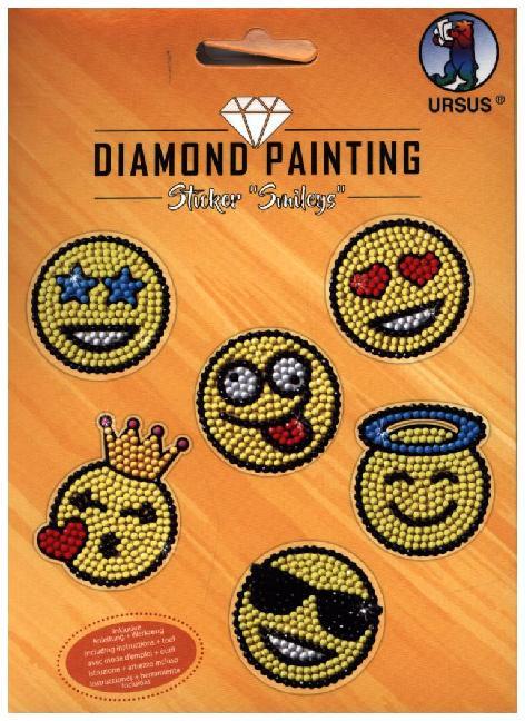 URSUS Kinder-Bastelsets Diamond Painting Sticker Smileys 2er Bogen