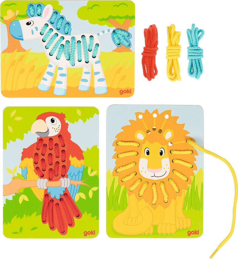 Fädelspiel Papagei Löwe Zebra