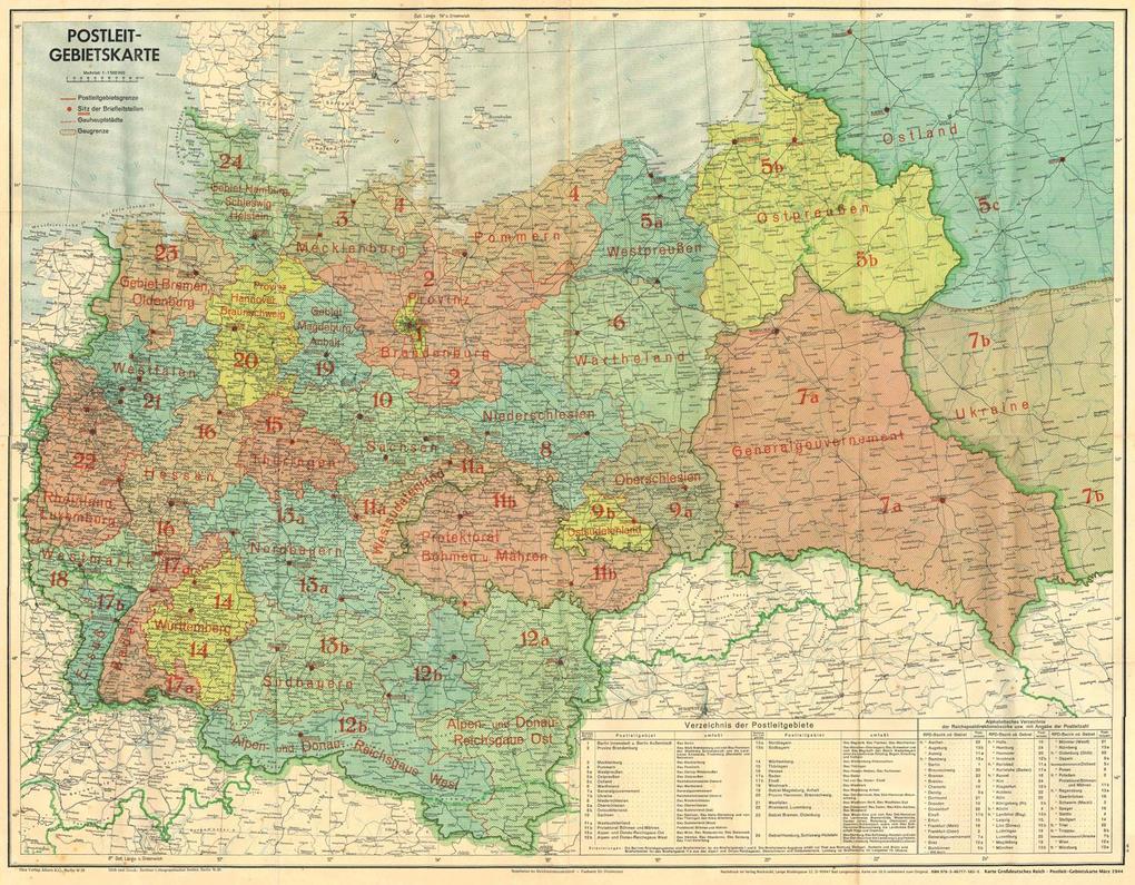 Großdeutsches Reich - Postleit-Gebietskarte März 1944. 2 Bd.
