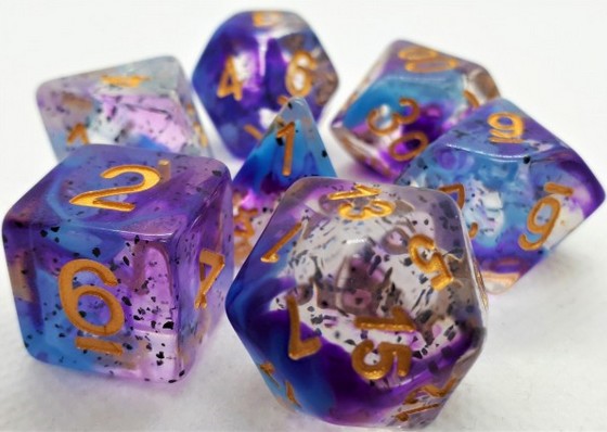Pegasus DIC70715 - Würfelset RPG Würfel 7-teilig Confetti Violett Sulfer