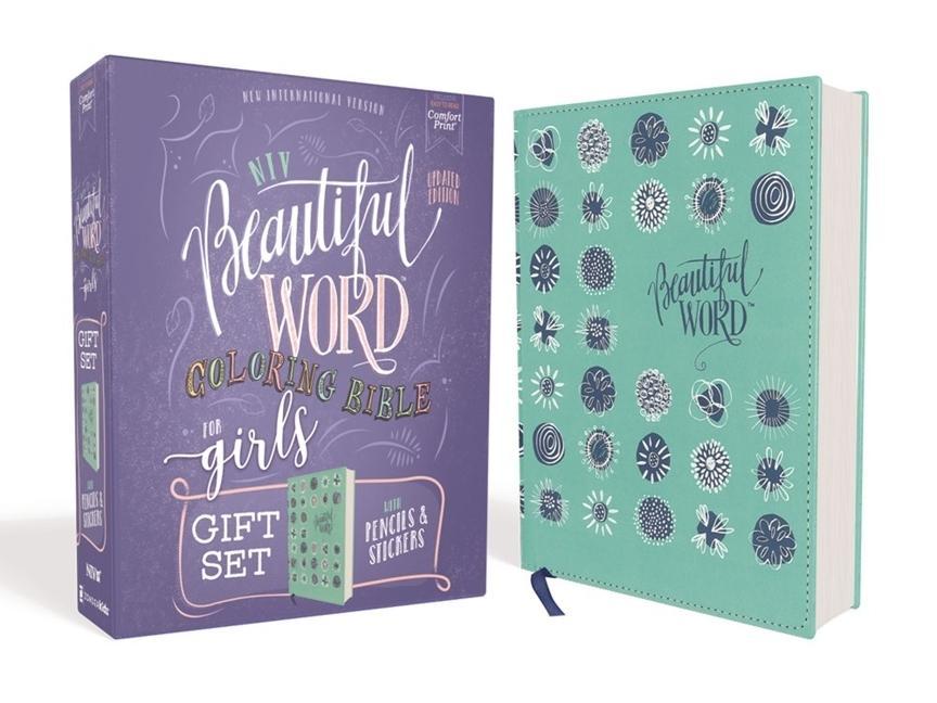 Niv Beautiful Word Coloring Bible for Girls Pencil/Sticker Gift Set Updated Leathersoft Over Board Teal Comfort Print