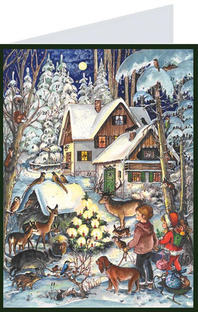 Adventskalender Postkarte Waldweihnacht