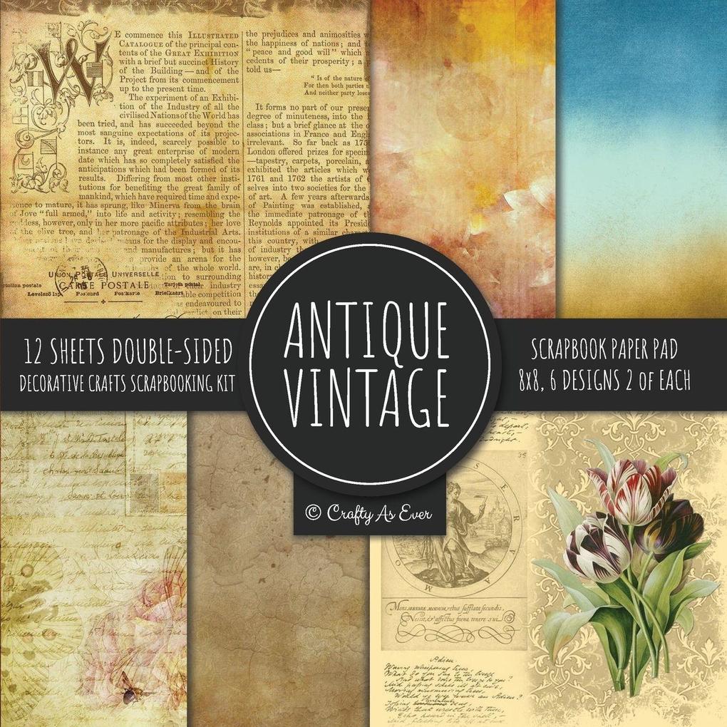 Crafty As Ever Antique Vintage Scrapbook Paper Pad 8x8 Decorative Scrapbooking Kit Collection For Cardmaking Diy Crafts Creating Old Style Theme Multicolor Designs