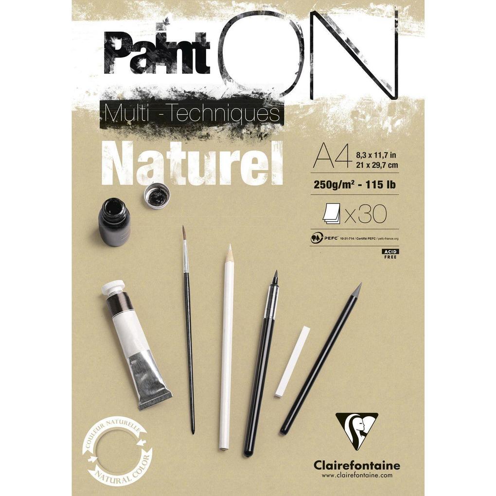 Bloc multi-technique Clairefontaine Paint On A4 30 Feuilles 250 g Naturel
