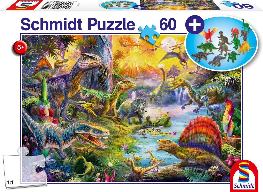 Image of Dinosaurier 56372 PUZZLE - Anzahl Teile: 60, Puzzle, Mit 12 Dinosaurier-Figuren