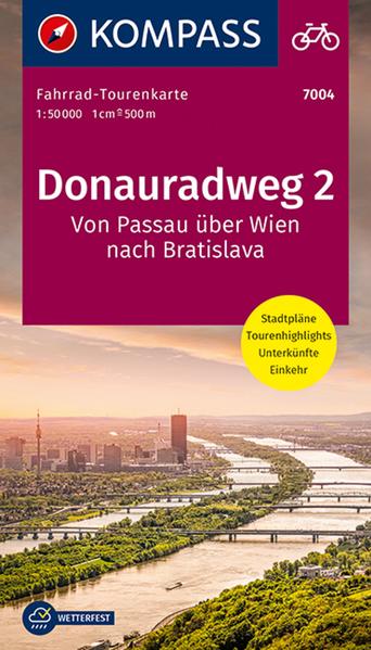 KOMPASS Fahrrad-Tourenkarte Donauradweg 2 von Passau über Wien nach Bratislava 1:50.000