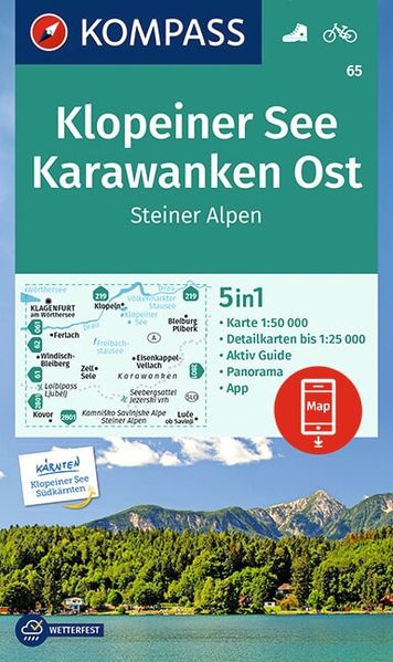 KOMPASS Wanderkarte 65 Klopeiner See Karawanken Ost Steiner Alpen 1:50.000