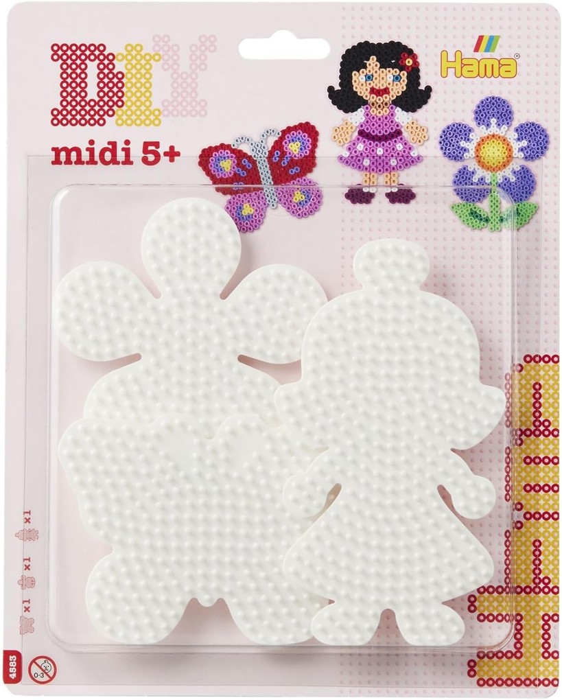 Hama 4583 - Stiftplatten 3er Set Schmetterling/Blume/Puppe für Bügelperlen Midi 5+