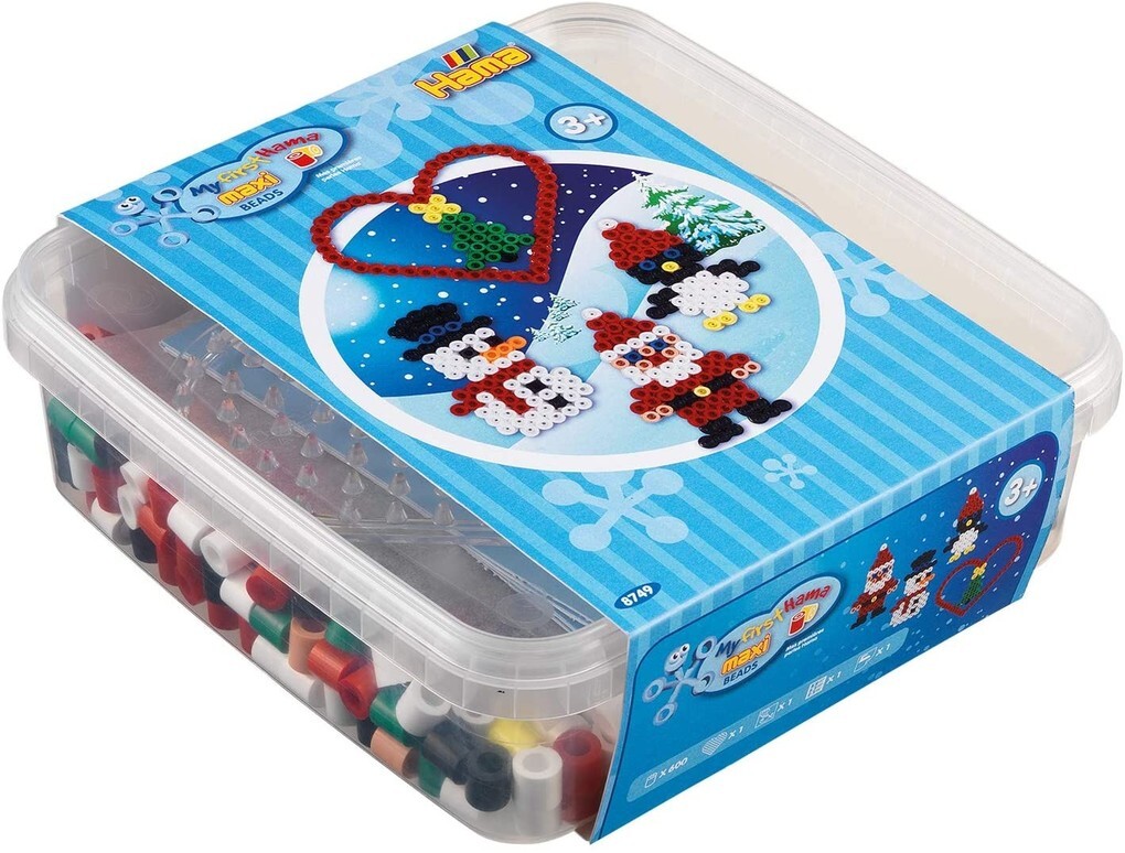 Hama 8749 - Bügelperlen Maxi Dose mit ca. 600 Perlen Stiftplatte und Zubehör Weihnachten