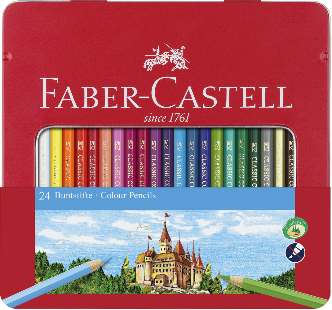 Faber Castell Hexagonal Colouring Pencils Tin of 24, Assorted