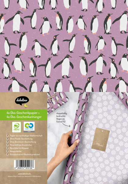 Geschenkpapier Set Weihnachten: Pinguine (lila weiß) für Kinder