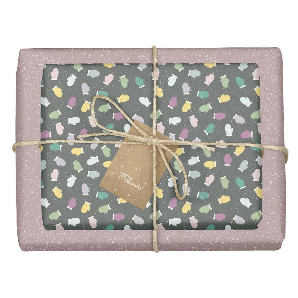 Geschenkpapier Set Weihnachten: Handschuhe (bunt lila) für Kinder und Erwachsene