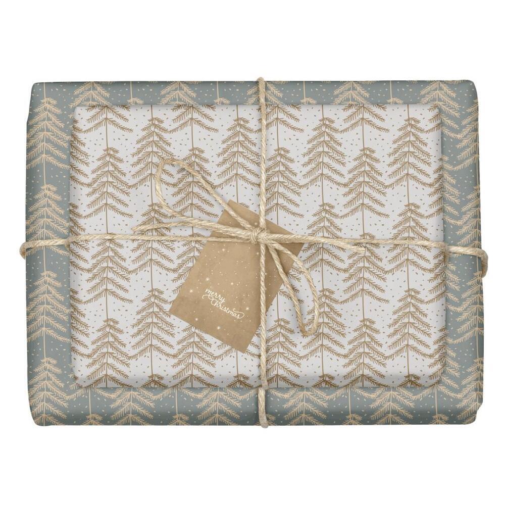 Geschenkpapier Set Weihnachten für Erwachsene: Tanne (grau braun schlicht modern edel)