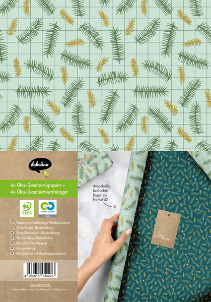 Geschenkpapier Set Weihnachten für Erwachsene: Tannenzweige kariert (modern edel grün)
