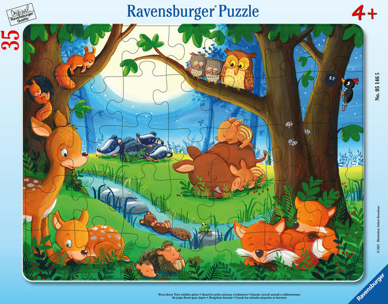 Ravensburger Kinderpuzzle - 05146 Wenn kleine Tiere schlafen gehen - Rahmenpuzzle für Kinder ab 3 Jahren mit 35 Teilen