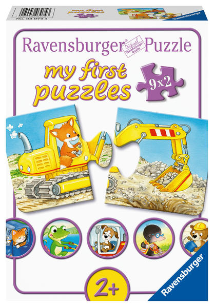 Ravensburger Kinderpuzzle - 03074 Tierische Baustelle - Schaumstoff-Puzzle mit 9x2 Teilen My first puzzle für Kinder ab 10 Monaten