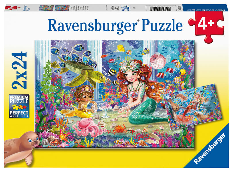 Ravensburger Kinderpuzzle - 05147 Zauberhafte Meerjungfrauen - Puzzle für Kinder ab 4 Jahren mit 2x24 Teilen