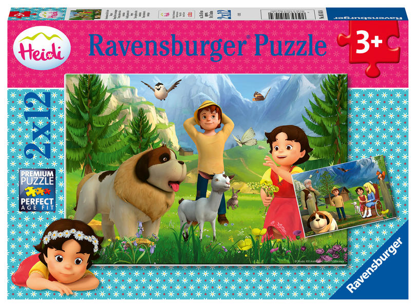 Ravensburger Kinderpuzzle - 05143 Gemeinsame Zeit in den Bergen - Puzzle für Kinder ab 3 Jahren Heidi-Puzzle mit 2x12 Teilen