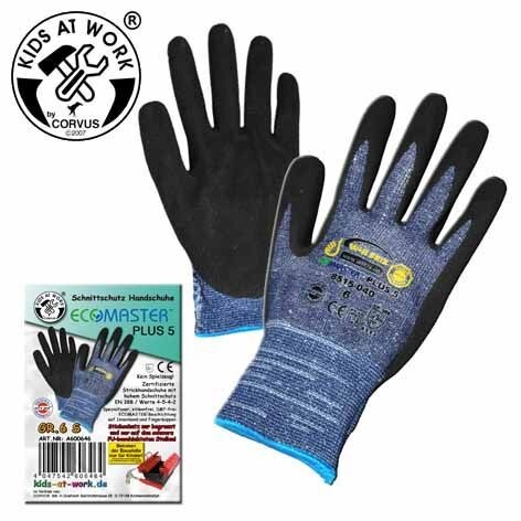 Corvus A600646 - Kids-at-Work ECO-Master Plus 5 Schnittschutz-Handschuhe Größe 6 S Arbeits-Handschuhe
