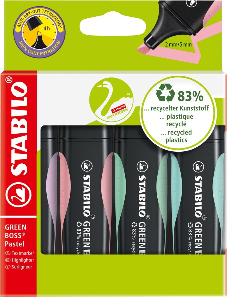 STABILO Textmarker GREEN BOSS® Pastel 4er Set