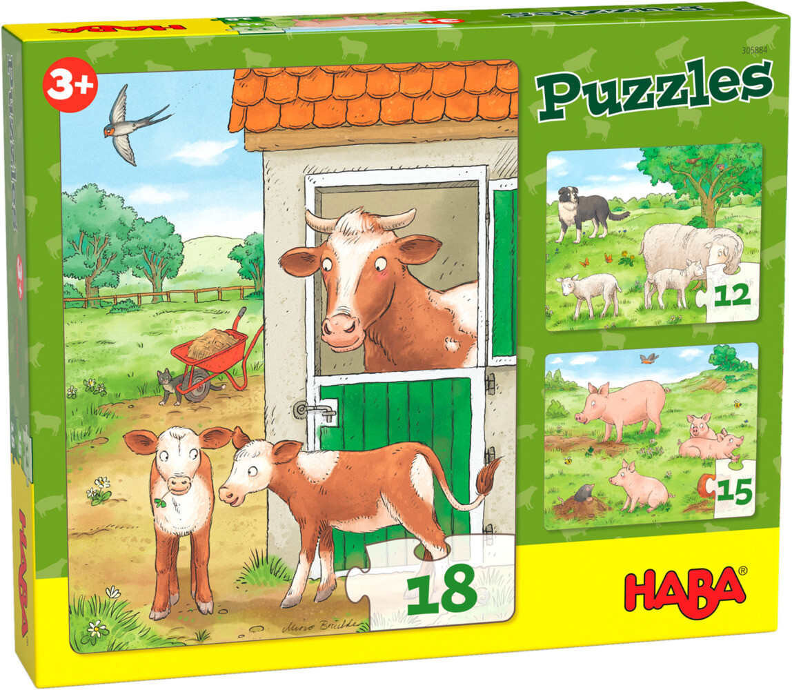 Image of Bauernhoftierkinder 305884 PUZZLE - Anzahl Teile: 12, 15 ,18, Maße (B/H): 20 x 25 cm 3 Puzzles