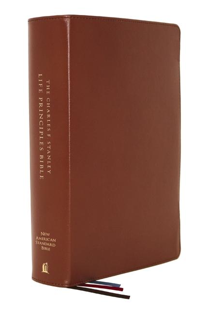 Nasb Charles F. Stanley Life Principles Bible 2nd Edition Genuine Leather Brown Thumb Indexed Comfort Print