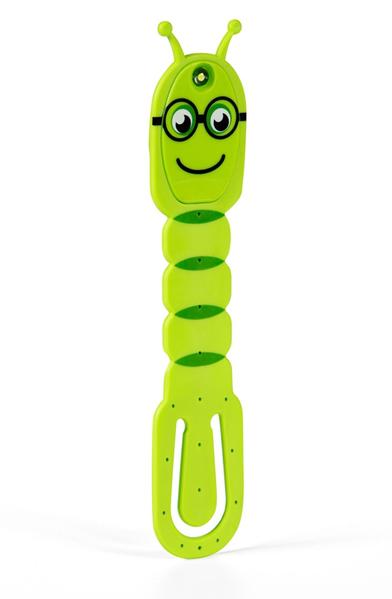 Flexilight Pals Leselicht (Bookworm) | grün | 2 in 1 Leselampe & Lesezeichen | LED Leselicht | Geschenk für Leser Buchliebhaber | Deutsche Ausgabe