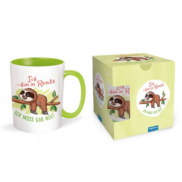Trötsch Tasse Faultier Rentner weiß grün