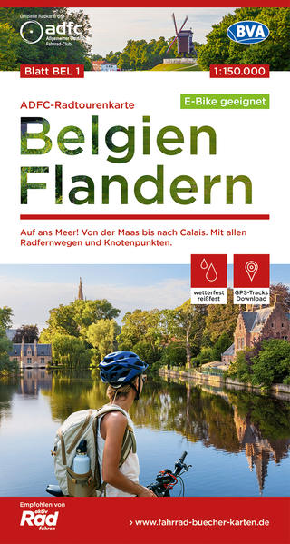 ADFC-Radtourenkarte BEL 1 Belgien Flandern 1:150.000 reiß- und wetterfest E-Bike geeignet GPS-Tracks Download