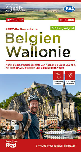 ADFC-Radtourenkarte BEL 2 Belgien Wallonie 1:150.000 reiß- und wetterfest E-Bike geeignet GPS-Tracks Download
