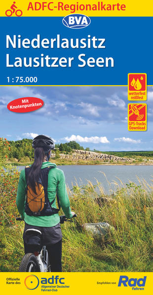 ADFC-Regionalkarte Niederlausitz Lausitzer Seen 1:75.000 mit Tagestourenvorschlägen reiß- und wetterfest E-Bike-geeignet mit Knotenpunkten GPS-Tracks Download