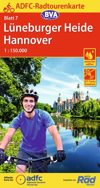ADFC-Radtourenkarte 7 Lüneburger Heide /Hannover 1:150.000 reiß- und wetterfest E-Bike geeignet GPS-Tracks Download
