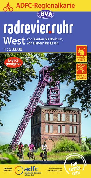 ADFC-Regionalkarte radrevier.ruhr West 1:50.000 mit Tagestourenvorschlägen reiß- und wetterfest E-Bike-geeignet GPS-Tracks Download
