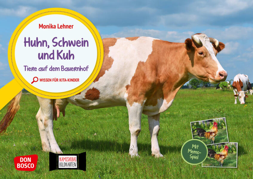 Huhn Schwein und Kuh. Tiere auf dem Bauernhof. Kamishibai Bildkarten und Memospiel