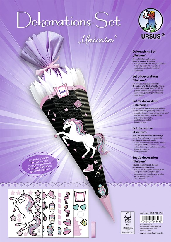 URSUS Dekorationssets Dekorations-Set Unicorn 4 Bogen Bastelkarton
