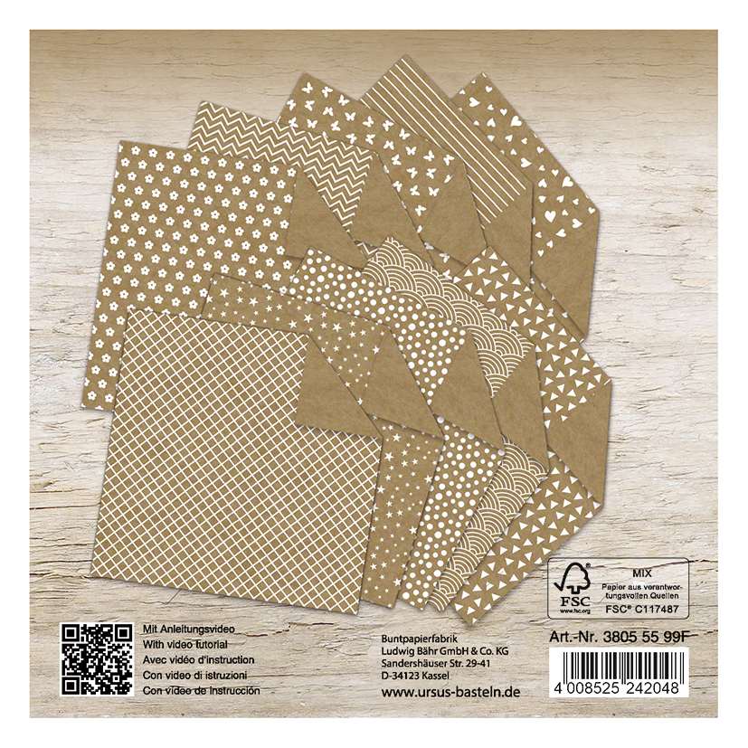 URSUS Falten Kraftpapier-Faltblätter Design Mix 80 g/m² 15 x 15 cm sortiert