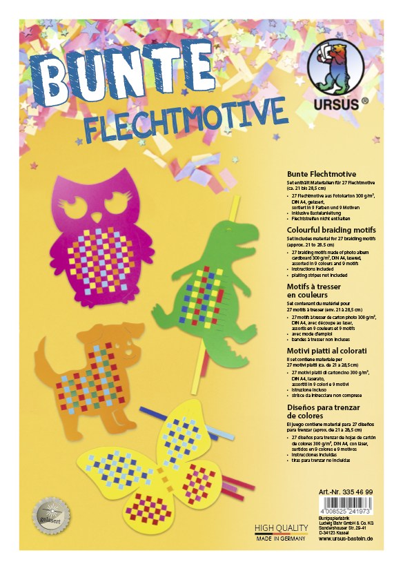 URSUS Flechten Bunte Flechtmotive 27 Blatt Fotokarton (300 g/m² DIN A4)