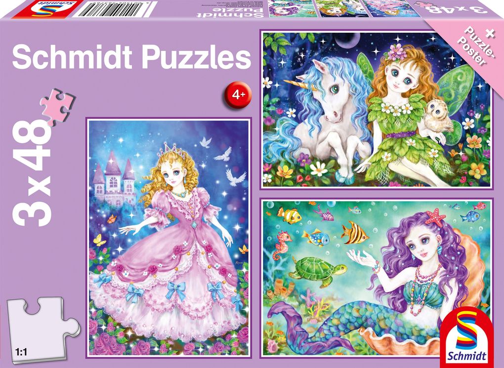 Prinzessin Fee & Meerjungfrau. Puzzle 3 x 24 Teile