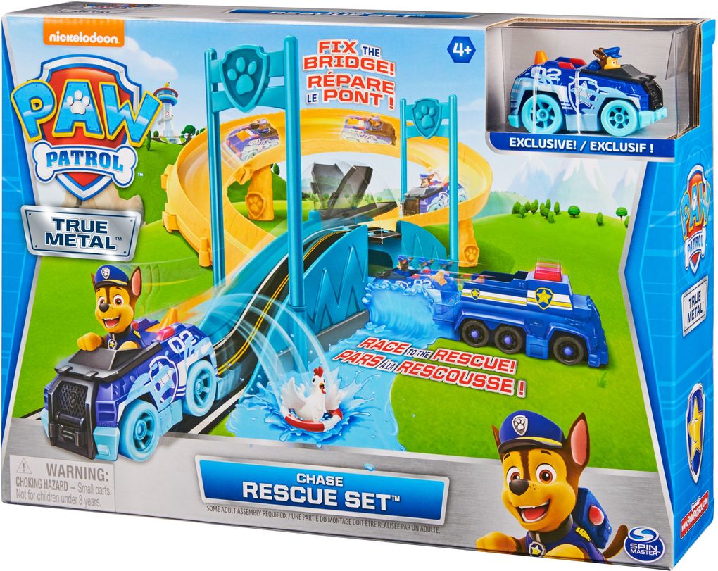 Image of Spin Master - Paw Patrol - True Metal Chases Police Rescue Rennstrecken-Set mit Metall-Fahrzeug von