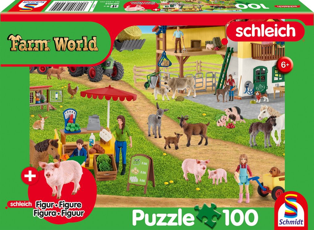 Farm World Bauernhof und Hofladen. Puzzle 100 Teile mit Add-on (eine Original Figur)