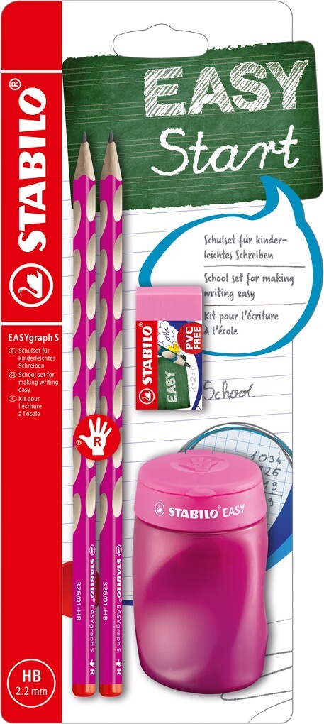 STABILO EASYgraph Schul-Set Spitzer+Radierer+2 Bleistifte für Rechtshänder
