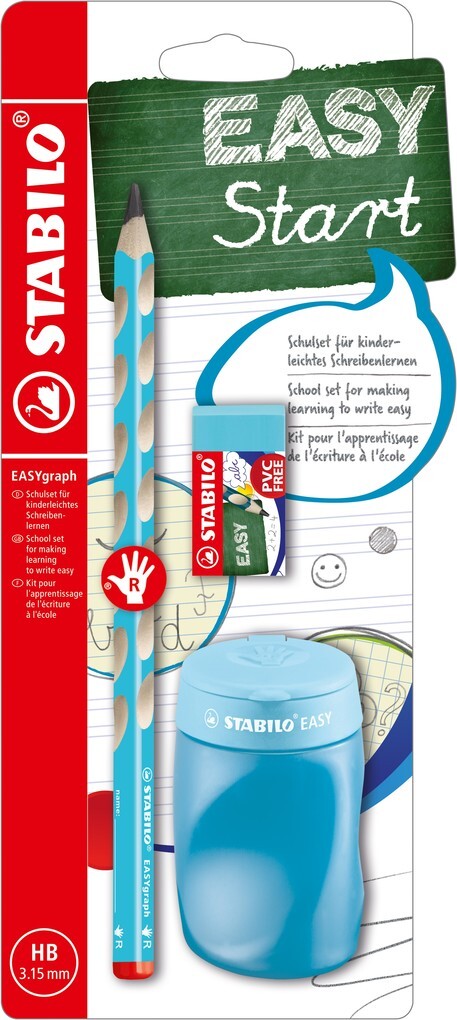 STABILO EASYgraph Schul-Set Spitzer+Radierer+Bleistift für Rechtshänder