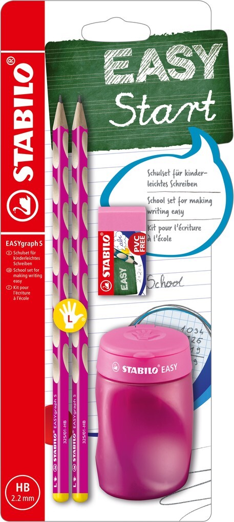 STABILO EASYgraph Schul-Set Spitzer+Radierer+2 Bleistifte für Linkshänder