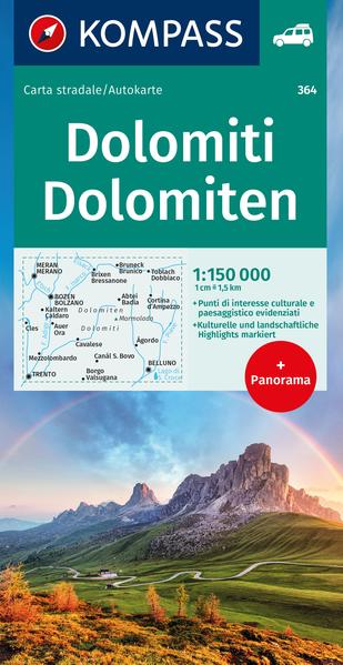 KOMPASS Autokarte Dolomiti Dolomiten Dolomites 1:150.000