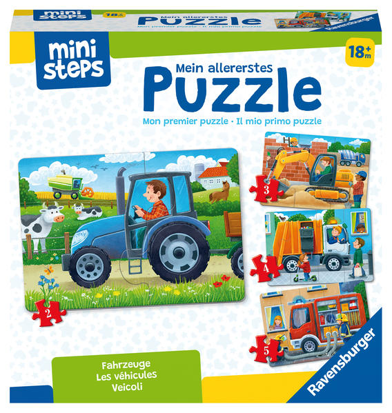 Ravensburger ministeps 4194 Mein allererstes Puzzle: Fahrzeuge - 4 erste Puzzles mit 2-5 Teilen Spielzeug ab 18 Monate