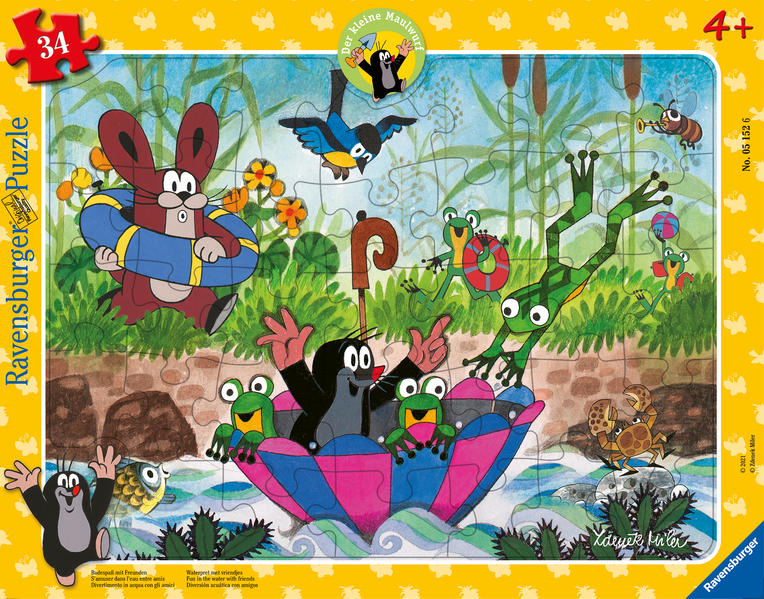 Ravensburger Kinderpuzzle 05152 - Badespaß mit Freunden - 34 Teile Maulwurf Rahmenpuzzle für Kinder ab 4 Jahren