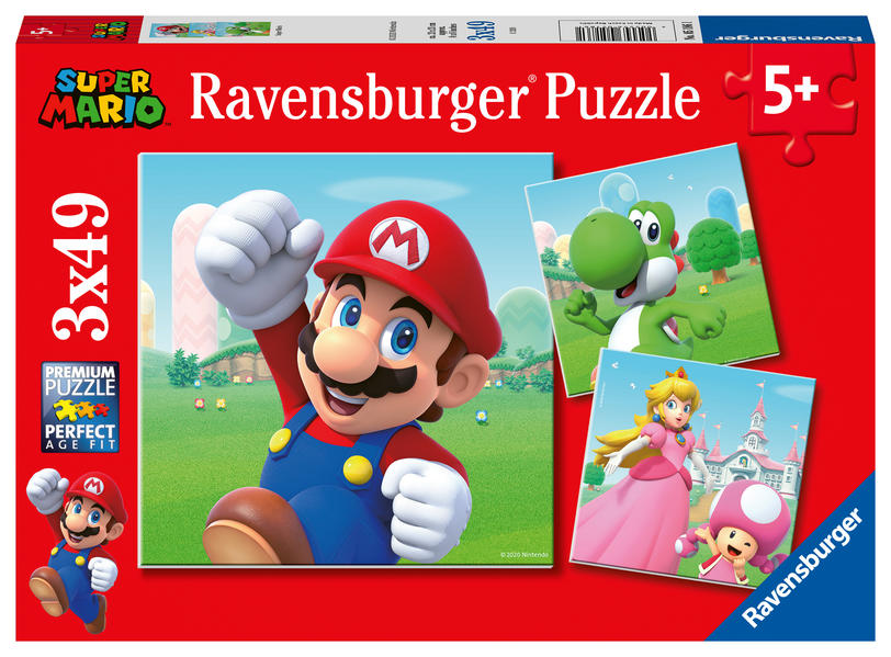 Ravensburger Kinderpuzzle 05186 - Super Mario - 3x49 Teile Puzzle für Kinder ab 5 Jahren