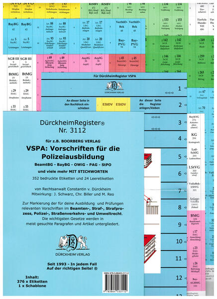 DürckheimRegister® Nr. 3112 VSPA: Vorschriften für die Polizeiausbildung