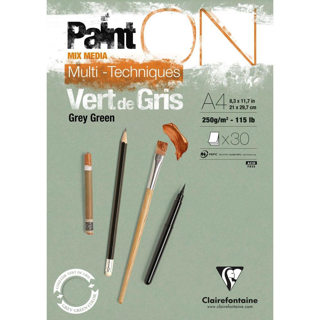 PaintON Block A4 kopfseitig geleimt 30 Blatt grüngrau 250g